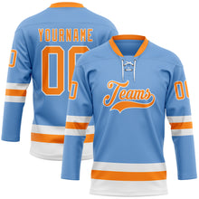 Загрузить изображение в средство просмотра галереи, Custom Light Blue Bay Orange-White Hockey Lace Neck Jersey
