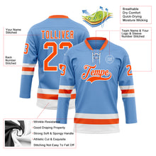 Загрузить изображение в средство просмотра галереи, Custom Light Blue Orange-White Hockey Lace Neck Jersey
