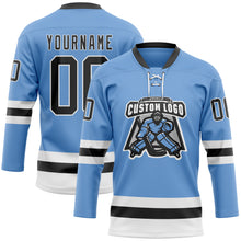 Загрузить изображение в средство просмотра галереи, Custom Light Blue Black-White Hockey Lace Neck Jersey
