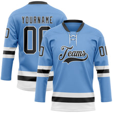 Загрузить изображение в средство просмотра галереи, Custom Light Blue Black-White Hockey Lace Neck Jersey
