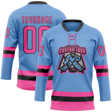 Загрузить изображение в средство просмотра галереи, Custom Light Blue Pink-Black Hockey Lace Neck Jersey
