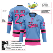 Загрузить изображение в средство просмотра галереи, Custom Light Blue Pink-Black Hockey Lace Neck Jersey
