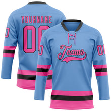 Загрузить изображение в средство просмотра галереи, Custom Light Blue Pink-Black Hockey Lace Neck Jersey
