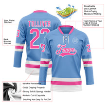 Загрузить изображение в средство просмотра галереи, Custom Light Blue Pink-White Hockey Lace Neck Jersey
