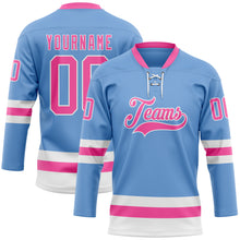 Загрузить изображение в средство просмотра галереи, Custom Light Blue Pink-White Hockey Lace Neck Jersey
