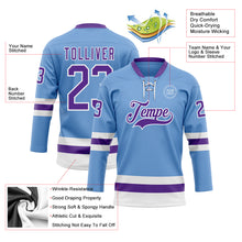 Загрузить изображение в средство просмотра галереи, Custom Light Blue Purple-White Hockey Lace Neck Jersey
