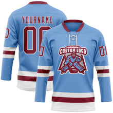 Загрузить изображение в средство просмотра галереи, Custom Light Blue Crimson-White Hockey Lace Neck Jersey
