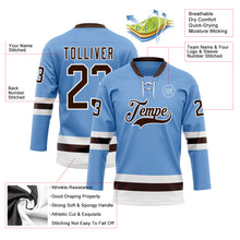 Загрузить изображение в средство просмотра галереи, Custom Light Blue Brown-White Hockey Lace Neck Jersey
