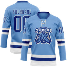 Загрузить изображение в средство просмотра галереи, Custom Light Blue Royal-White Hockey Lace Neck Jersey
