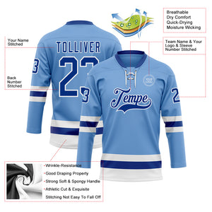 Custom Light Blue Royal-White Hockey Lace Neck Jersey