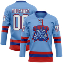 Загрузить изображение в средство просмотра галереи, Custom Light Blue Royal-Red Hockey Lace Neck Jersey
