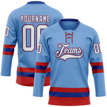 Загрузить изображение в средство просмотра галереи, Custom Light Blue Royal-Red Hockey Lace Neck Jersey
