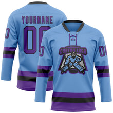 Загрузить изображение в средство просмотра галереи, Custom Light Blue Purple-Black Hockey Lace Neck Jersey
