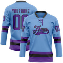 Загрузить изображение в средство просмотра галереи, Custom Light Blue Purple-Black Hockey Lace Neck Jersey
