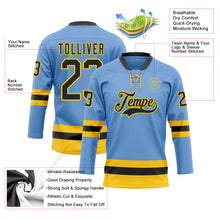 Загрузить изображение в средство просмотра галереи, Custom Light Blue Black-Yellow Hockey Lace Neck Jersey
