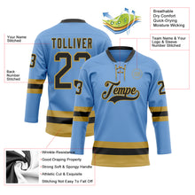 Загрузить изображение в средство просмотра галереи, Custom Light Blue Black-Old Gold Hockey Lace Neck Jersey
