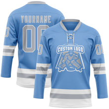 Загрузить изображение в средство просмотра галереи, Custom Light Blue Gray-White Hockey Lace Neck Jersey
