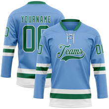 Загрузить изображение в средство просмотра галереи, Custom Light Blue Kelly Green-White Hockey Lace Neck Jersey
