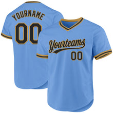 Загрузить изображение в средство просмотра галереи, Custom Light Blue Black-Old Gold Authentic Throwback Baseball Jersey
