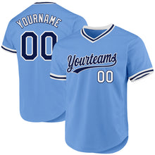 Load image into Gallery viewer, Custom Light Blue Navy-White Authentic Throwback Baseball Jersey
