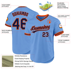 Custom Light Blue Navy-Orange Authentic Throwback Baseball Jersey