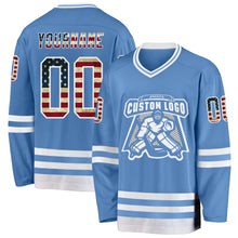 Charger l&#39;image dans la galerie, Custom Light Blue Vintage USA Flag-White Hockey Jersey
