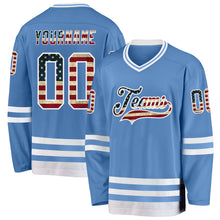 Charger l&#39;image dans la galerie, Custom Light Blue Vintage USA Flag-White Hockey Jersey
