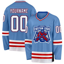 Загрузить изображение в средство просмотра галереи, Custom Light Blue Royal-Red Hockey Jersey
