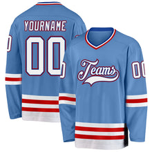 Загрузить изображение в средство просмотра галереи, Custom Light Blue Royal-Red Hockey Jersey
