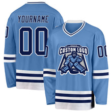 Charger l&#39;image dans la galerie, Custom Light Blue Navy-White Hockey Jersey
