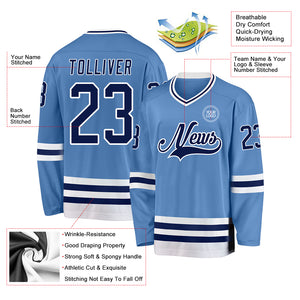 Custom Light Blue Navy-White Hockey Jersey