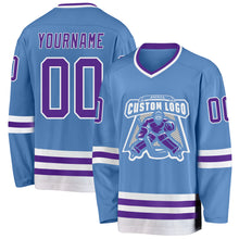 Charger l&#39;image dans la galerie, Custom Light Blue Purple-White Hockey Jersey
