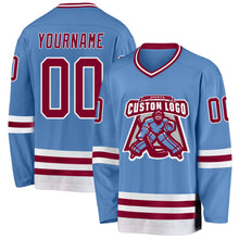 Загрузить изображение в средство просмотра галереи, Custom Light Blue Maroon-White Hockey Jersey
