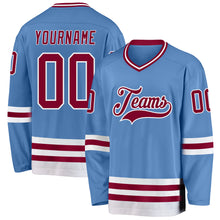 Загрузить изображение в средство просмотра галереи, Custom Light Blue Maroon-White Hockey Jersey
