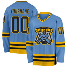 Charger l&#39;image dans la galerie, Custom Light Blue Black-Gold Hockey Jersey
