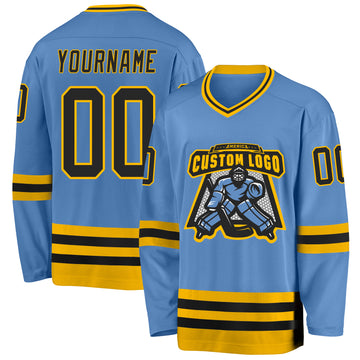 Custom Light Blue Black-Gold Hockey Jersey