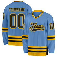 Charger l&#39;image dans la galerie, Custom Light Blue Black-Gold Hockey Jersey
