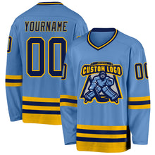 Charger l&#39;image dans la galerie, Custom Light Blue Navy-Gold Hockey Jersey
