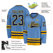 Charger l&#39;image dans la galerie, Custom Light Blue Navy-Gold Hockey Jersey
