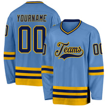 Charger l&#39;image dans la galerie, Custom Light Blue Navy-Gold Hockey Jersey
