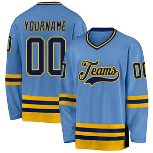 Custom Light Blue Navy-Gold Hockey Jersey