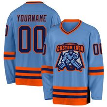 Charger l&#39;image dans la galerie, Custom Light Blue Navy-Orange Hockey Jersey
