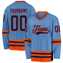 Charger l&#39;image dans la galerie, Custom Light Blue Navy-Orange Hockey Jersey
