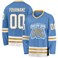 Charger l&#39;image dans la galerie, Custom Light Blue White-Old Gold Hockey Jersey
