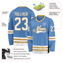 Charger l&#39;image dans la galerie, Custom Light Blue White-Old Gold Hockey Jersey
