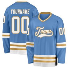 Charger l&#39;image dans la galerie, Custom Light Blue White-Old Gold Hockey Jersey
