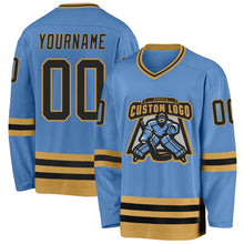 Charger l&#39;image dans la galerie, Custom Light Blue Black-Old Gold Hockey Jersey
