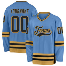 Charger l&#39;image dans la galerie, Custom Light Blue Black-Old Gold Hockey Jersey
