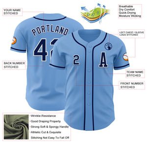 Custom Light Blue Navy-White Authentic Baseball Jersey