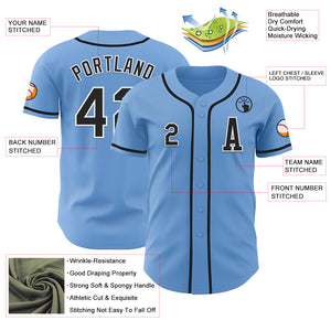 Custom Light Blue Black-White Authentic Baseball Jersey